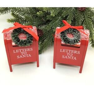 2 Metal Ornaments Red Mailbox Letters to Santa Christmas Tree Wreath Bow
